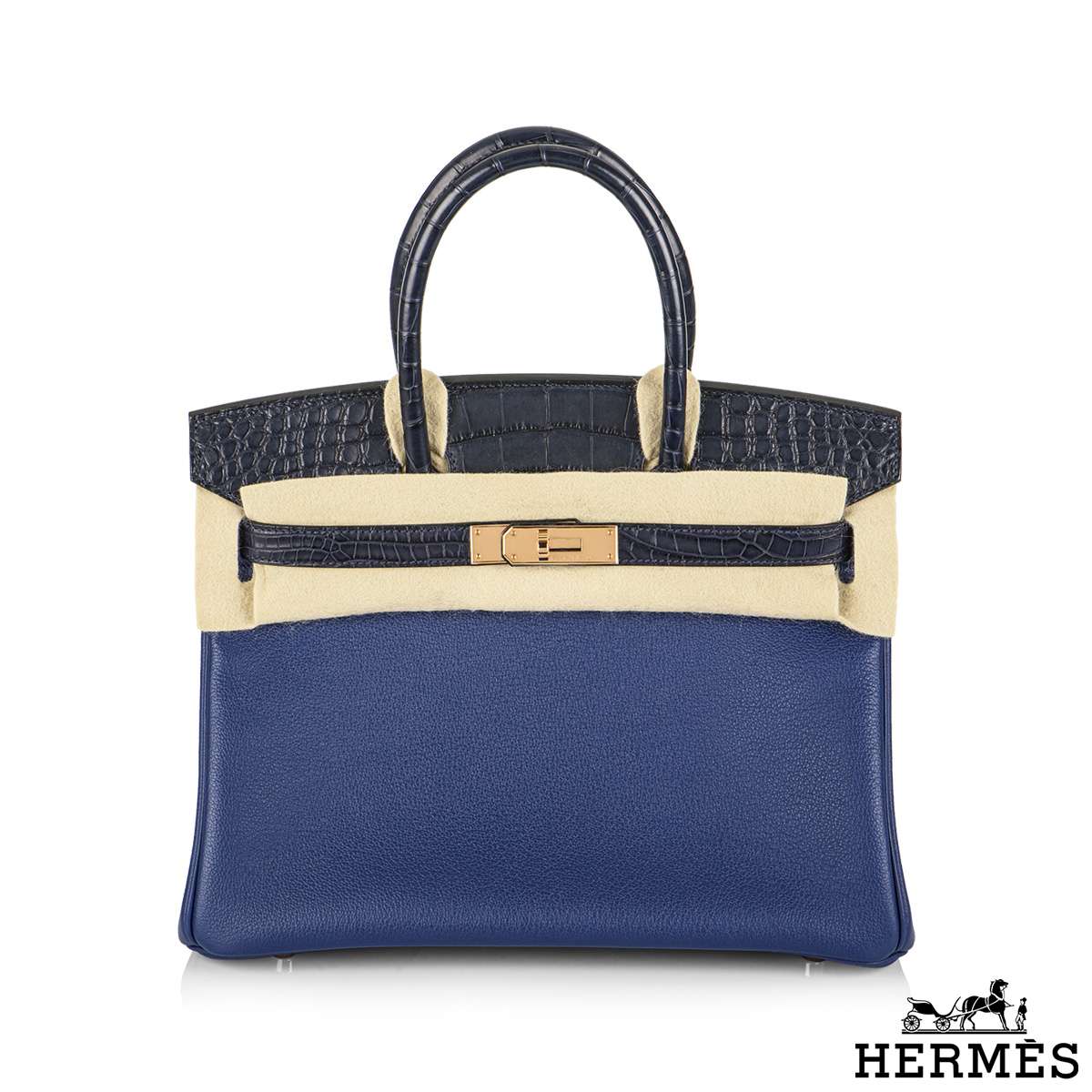 HERMES Birkin 25 Handbag Bleu Saphir Taurillon Novillo Leather